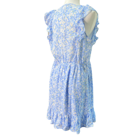 COLLECTIVE CONCEPTS | sz L Women's Blue/White Floral Ruffled Flounce Mini Dress - Picture 7 of 7